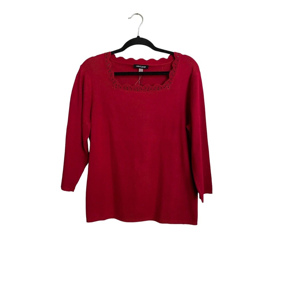 Cable & Gauge Red Studded Square Neck Sweater 1X NWT